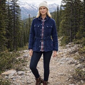 7 For All Mankind Navy Blue Belted Corduroy Sherpa Jacket Sz Small Gorpcore Cozy